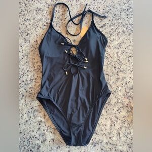 Women’s La Blanca Black Lace-Up One-Piece Swimsuit size 8